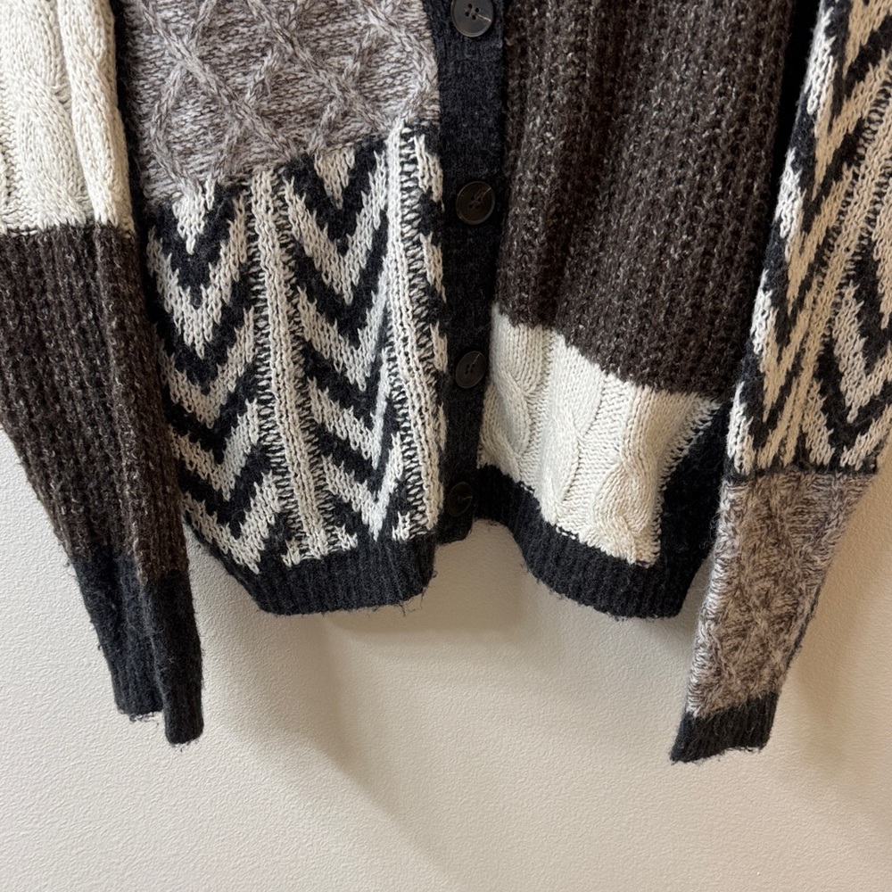Blu Pepper Patchwork Cardigan - Black, Brown, Cre… - image 4